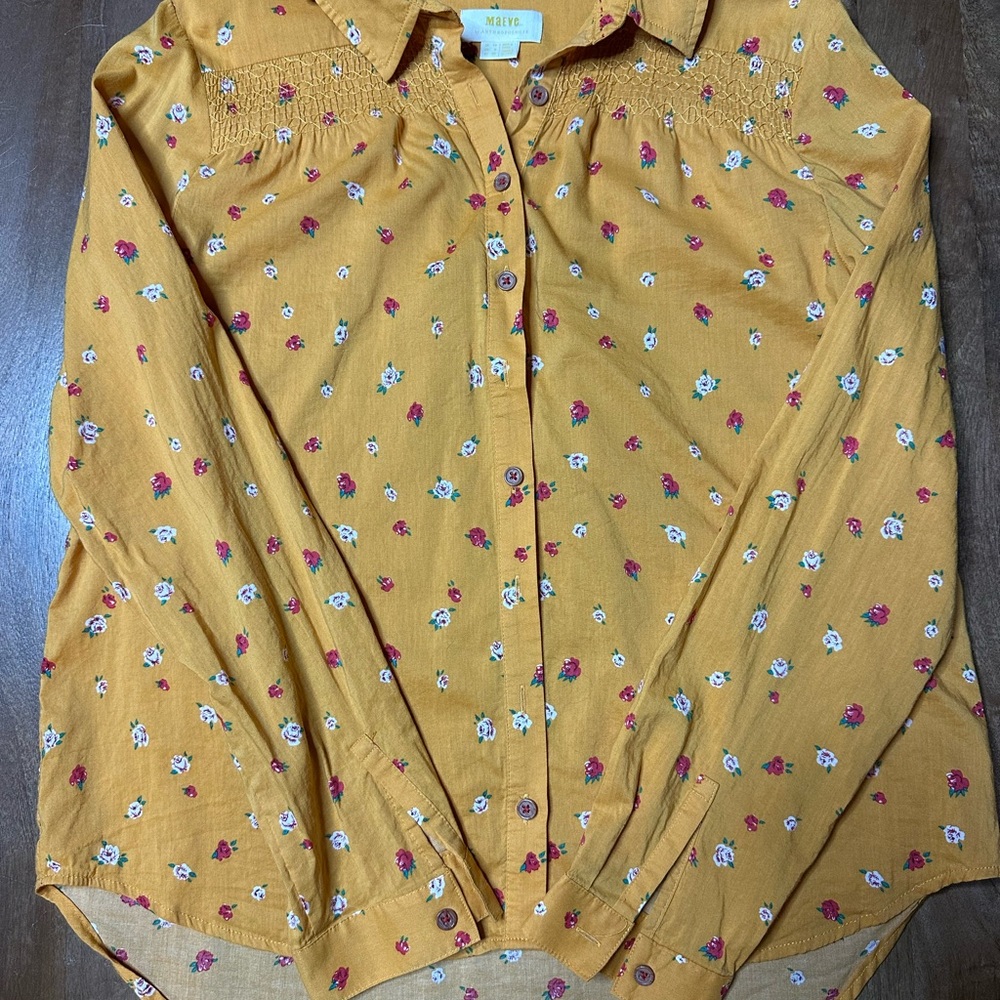 Anthropologie Mustard Floral Button-Down Shirt